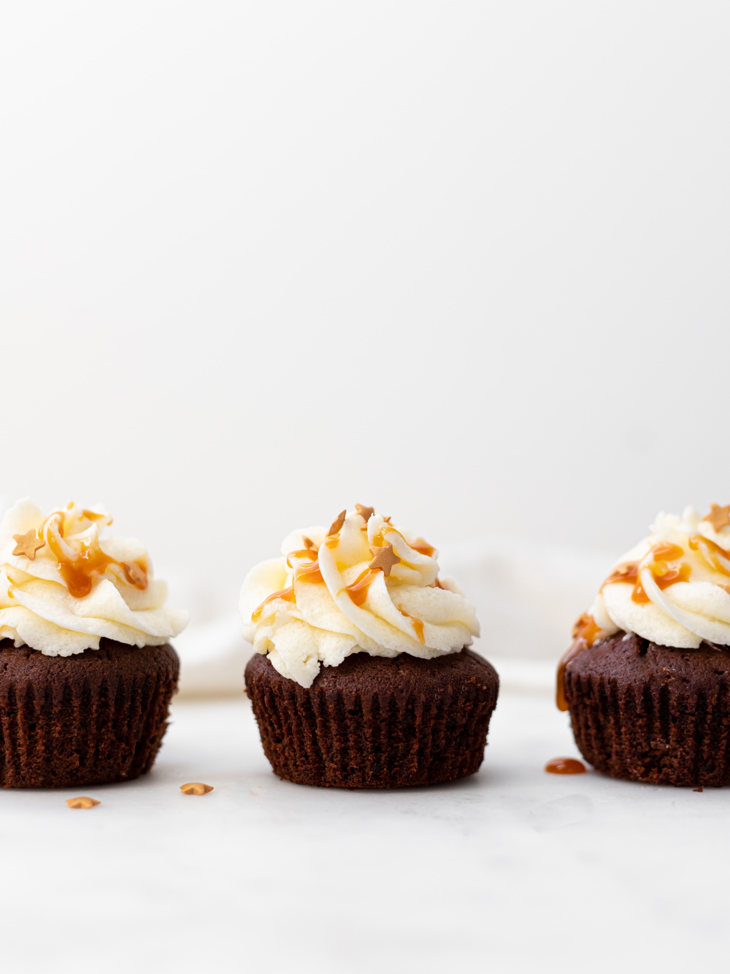 Chocolate Butterbeer Cupcake with Maple Butter Frosting and caramel drizzle